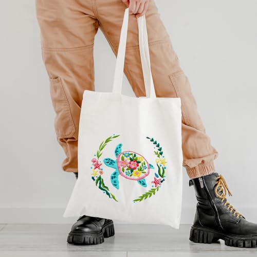 Nuberlic Embroidery Tote Bag Kit for Beginners with Sea Turtles Pattern - color: color2