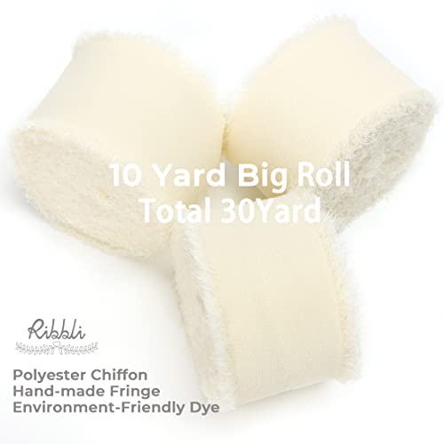 Ribbli Ivory Chiffon Ribbon 1-1/2 inch x 30 Yard Handmade Fringe Chiffon Ivory Silk Ribbon,Cream Ribbon for Wedding Invitations, Bridal Bouquets Wrapping, Flower Arrangement Decoration - color: Ivory