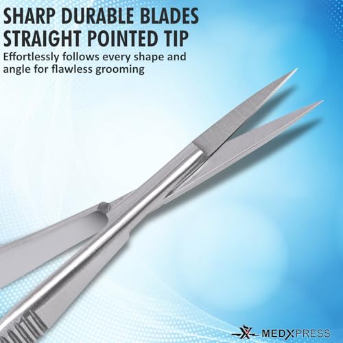 Micro Scissor 4.5” Straight Set of 3 Premium Stainless Steel Extra Sharp Tip Eyebrow Trimming Scissor Stitch Cutting for Grooming Sewing Arts & Craft Spring Action Embroidery Scissors.