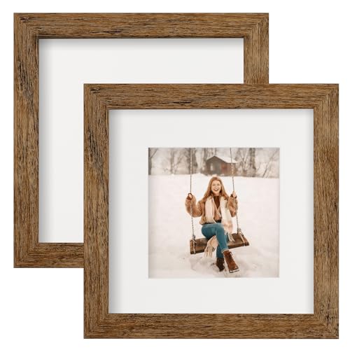 TOFOREVO 6x6 Picture Frames with 4x4 Mat Set of 2, Rustic Brown - color: Rustic Wood, size: 6x6