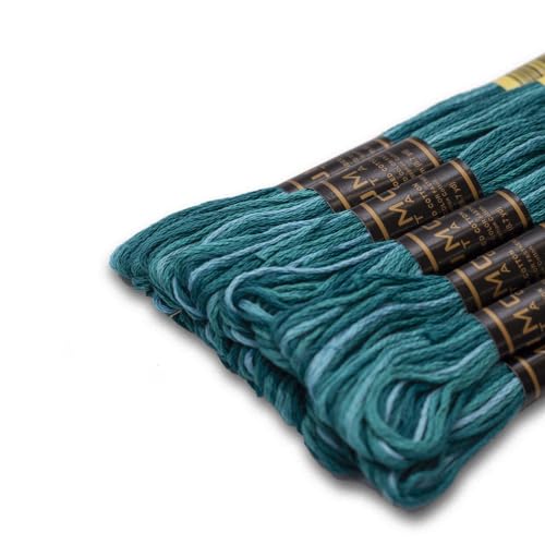 Pack of 12 Premium Embroidery Thread | 100% Egyptian Cotton Premium Skeins | Cross Stitch Embroidery Floss | Oeko TEX Certified | Ideal for Arts & Crafts (Teal Blue Variegated 1263) - color: Teal Blue Variegated 1263