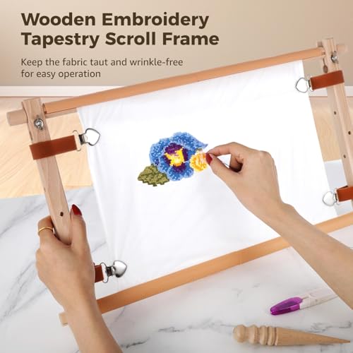 Wooden Embroidery Tapestry Scroll Frame, 21.5 x 12 Inches Beech Wood Cross Stitch Frame, Quilting Hoop Stand, Needlepoint Embroidery Tapestry Wood Frame, Stitching Frame for Sewing