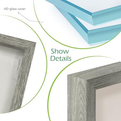 FrameWorks 8x10 Driftwood Wooden Shadow Box Frame – Soft Felt Back, Tempered Glass, and Included Elegant White Ball Push Pins - color: Grey, size: 8"x10"
