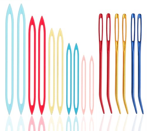 16pcs Large Eye Yarn Finishing Needles,Darning Bent Tapestry Needles,Knitting Crochet Needles for Yarn Sewing Weaving in Ends,Threading Thicker Weights of Yarn - color: 16pcs Assorted Yarn Needles