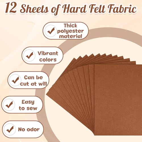 NEBURORA 12 Pcs 2mm Thick Stiff Felt Sheets for Crafts Sewing(Brown) - color: Brown