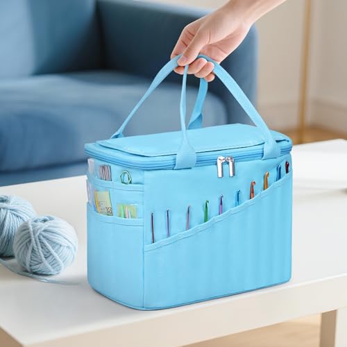 LOVEGRASS Large Crochet Yarn Knitting Bag with Handles, Blue