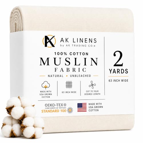 AK TRADING CO. Muslin Fabric/Textile Unbleached - Draping Fabric - Natural 2 Yards Medium Weight - 100% Cotton (63in. Wide) - color: Natural Unbleached, size: 2 Yards