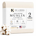 AK TRADING CO. Muslin Fabric/Textile Unbleached - Draping Fabric - Natural 2 Yards Medium Weight - 100% Cotton (63in. Wide) - color: Natural Unbleached, size: 2 Yards