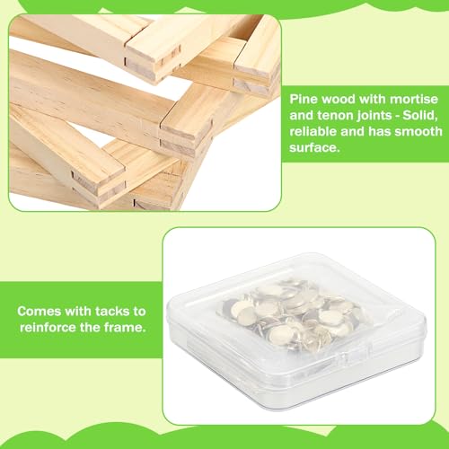 OwnMy 20Pcs Needlepoint Stretcher Bars 7,9,12,14,16 Inch Wood Stretcher Bars for Needlework with 100 Tacks, Wooden Canvas Stretcher Bars Needlepoint Accessories for Embroidery Cross Stitch Frames