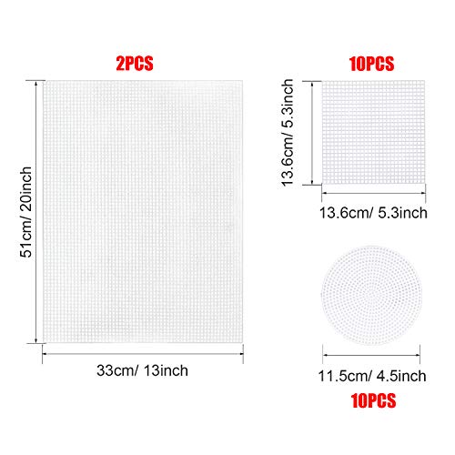 Allazone 57 PCS Mesh Plastic Canvas Sheets Kit Including 24 PCS Plastic Canvas, 12 Color Acrylic Yarn for DIY Crafts Embroidery Cross Stitch, Acrylic Yarn Crafting, Knit and Crochet Projects - color: 57 PCS - Yarn Grid 1