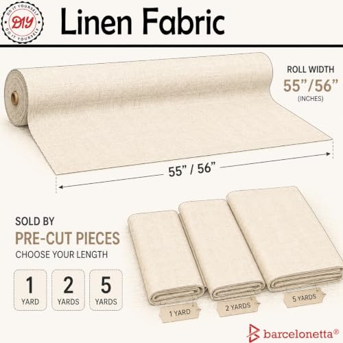 Barcelonetta | Linen Fabric | Natural Linen Cloth | Embroidery, Sewing | Soft, Breathable | 55" Wide | 70% Linen, 30% Rayon | Hemp, Jute, Needlework, Lining (White, 1 Yard) - color: White, size: 1 Yard