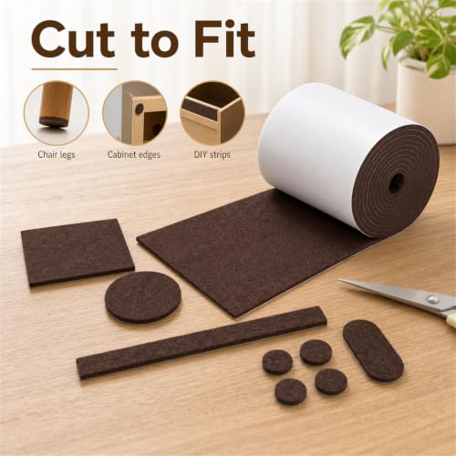 Felt Furniture Pads, Self Adhesive Felt Sheets Roll, Cuttable Felt Pads for Furniture Legs, Heavy Duty Furniture Pads for Hardwood Floors, Chair Wall Protector, Brown, 120 x 5 x 0.12 Inch - color: Brown, size: 5" x 120"