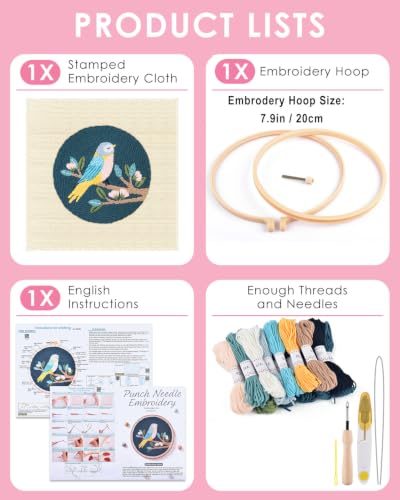 TINDTOP Punch Needle Kits, DIY Punch Embroidery Kits - color: Set E