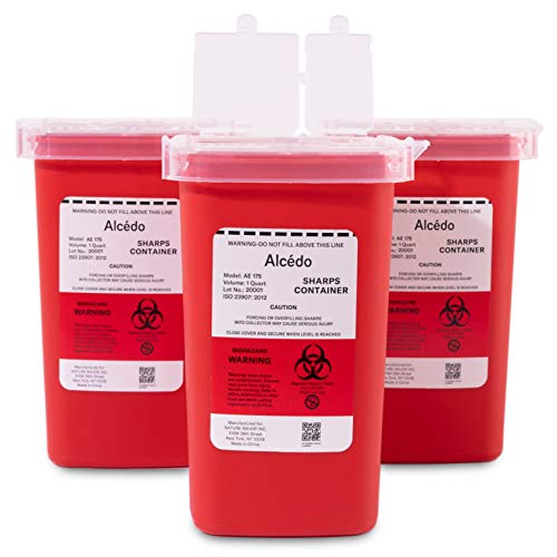 Alcedo 1 Quart Sharps Container (3-Pack) for Needle & Syringe Disposal - size: 1 Quart