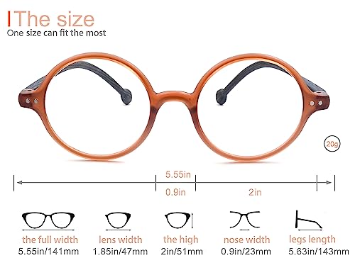 Round Reading Glasses for Women Men Blue Light Blocking Circular Readers Unisex Ultra Lightweight Circle Eyeglasses - color: 2 Pairs of Clear Reading Glasses