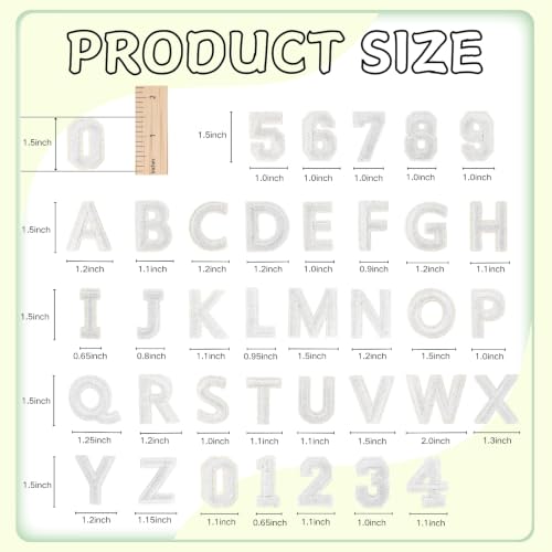 72 Pcs Iron On Letters & Numbers Patches for Tote Bags Hats Clothing White - color: White, size: Letters & Numbers