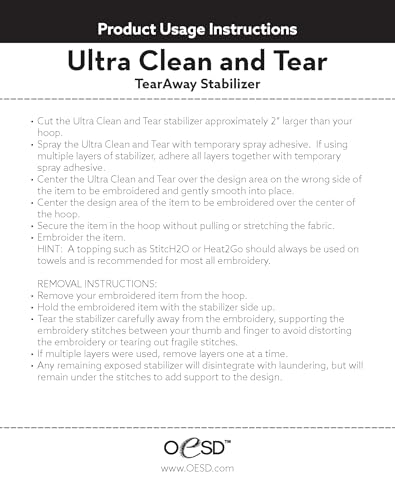 OESD Ultra Clean and Tear Embroidery Stabilizer 20" x 10 yd Roll