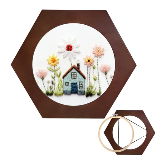 XEmbro 8 Inch Wood Embroidery Hoop Frame, Hexagon Embroidery Display Frame - style: Hexagon