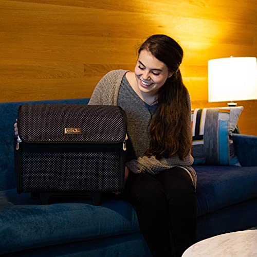 Everything Mary Collapsible Sewing Machine Case, Black Dot - Craft Rolling Tote Cover Bag with Wheels for Brother, Singer & Most Machines - Storage Organization Carrying Cart for Accessories