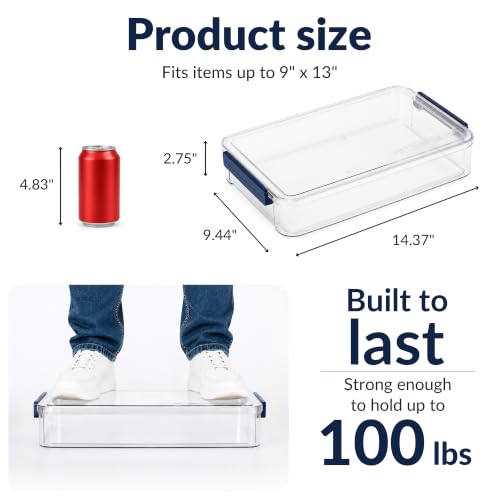 CATOOMUU 2-Pack 9x13 Clear Plastic Project Case Stackable Storage Box - color: Large-Blue