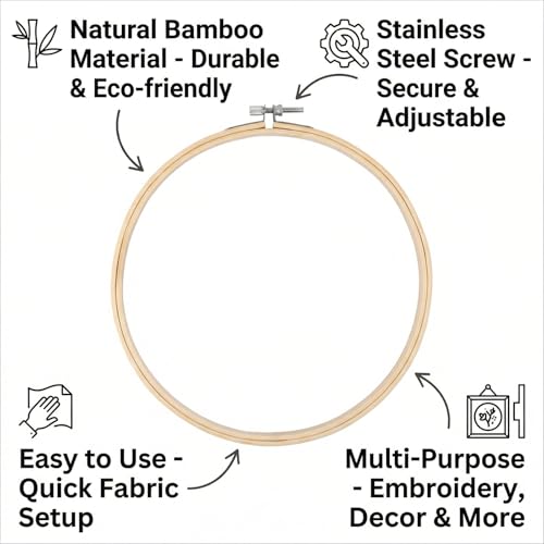shuielai 3 Pieces 8 Inch Bamboo Embroidery Hoops, Circle Cross Stitch Hoop Ring Set for Embroidery Craft Projects