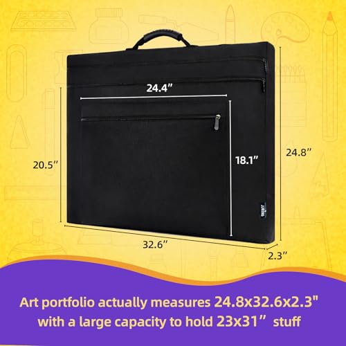 JJRING 23x31 Art Portfolio Tote Bag With Shoulder Strap, Black - size: 23''*31''