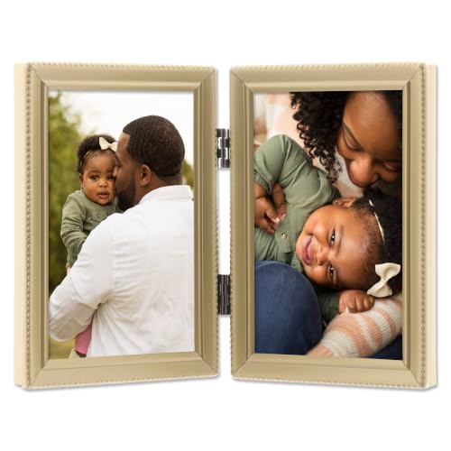 Lawrence Frames Bead Border Design, 3.5x5 Double, Satin Gold - color: Satin Gold, size: 3.5x5 Double