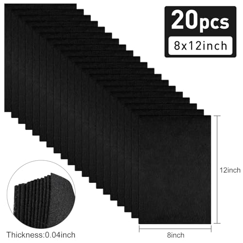 20 Pcs Black Felt Fabric Sheet 8" x 12" Assorted Color Felt Fabric Sheets for Crafts DIY Handcraft Sewing Squares Patchwork Nonwoven - color: Black
