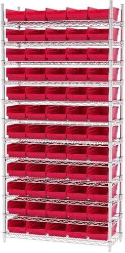Akro-Mils 30130 Heavy Duty Plastic Shelf Bins, 12"x 6.5"x 4", Red, 12-Pk - color: Red