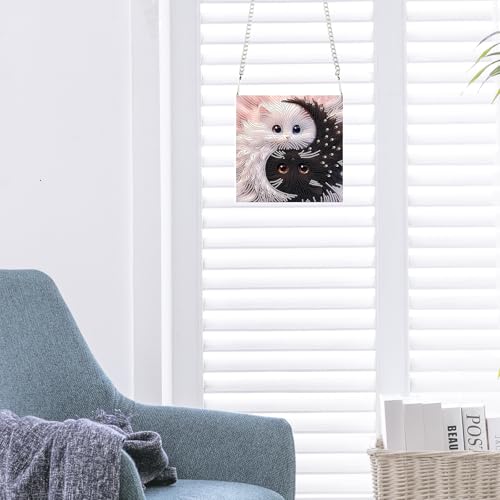JISHSHAY Diamond Painting Hanging Pendant Cat Yin Yang Diamond Art Hanging Ornament Animal Gem Art Pendant Gem Painting Wind Chimes Mosaic Kits for Adult Windchimes Embroidery Suncatchers Sun Catchers - color: Cat