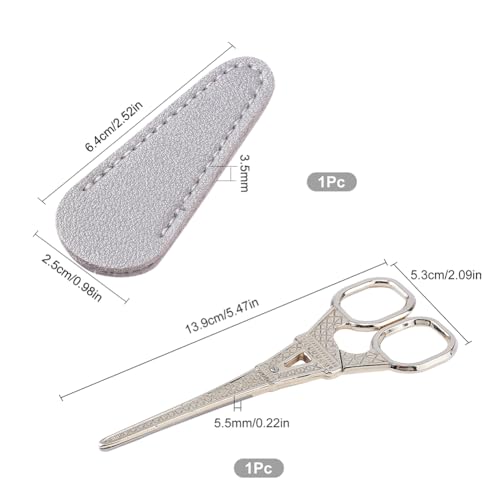 SUNNYCLUE 1Pcs 2 Styles Eiffel Tower Sewing Scissors Cover Stainless Steel Vintage Embroidery Scissors with Imitation Leather Sheath for Art Work Fabric Paper Cutting Craft Threading Household Daily - color: Light Gold-1pc-tower Scissors With Cover