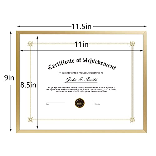 Golden State Art 8.5x11 Gold Aluminum Certificate Frame Real Glass Front - color: Gold (No Mat)