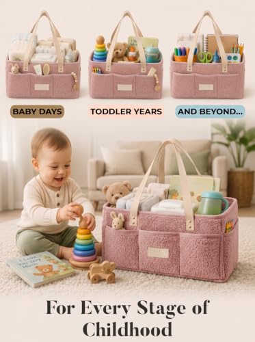Baby Diaper Caddy Organizer with Waterproof Changing Pad, Pink - color: 2/ Pink Diaper Caddy with Changing Pad