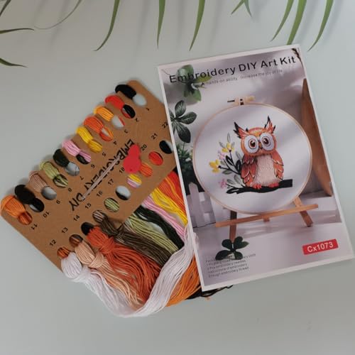 Embroidery Kit for Adults Beginners Starter Stitch Kit with Brown Owl Pattern Handmade Needlepoint Kits