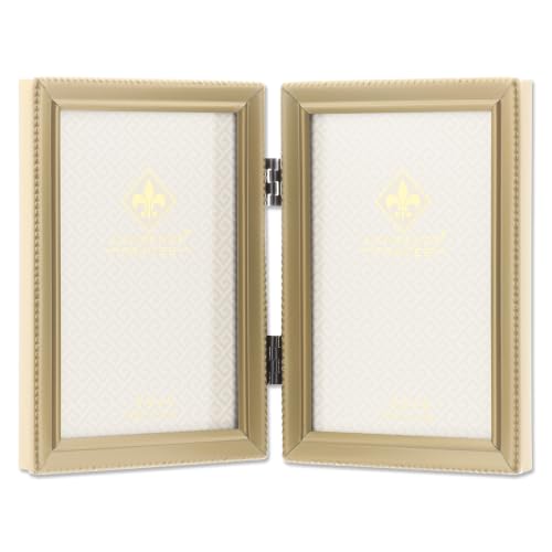 Lawrence Frames Bead Border Design, 3.5x5 Double, Satin Gold - color: Satin Gold, size: 3.5x5 Double