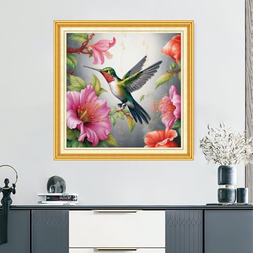 DMCVIVR Stamped Cross Stitch Kits for Beginners Adults Needlepoint Kits for Beginners Embroidery Kits for Adults Crossstitch Kit for Beginners 11CT-Hummingbirds Gather Honey 18x18 inch, ArtKits08 - color: ArtKits08