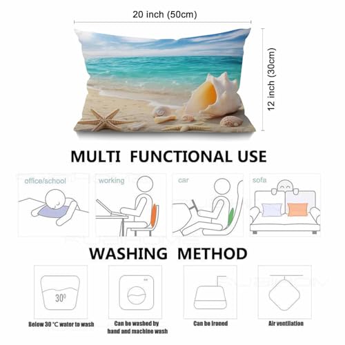 Smooffly Beach Starfish Farmhouse Oblong Rectangle Throw Pillow Case Starfish Shell Cotton Linen Cushion Cover Sofa Armchair Bedroom Livingroom 12x20 Inch - color: Md002