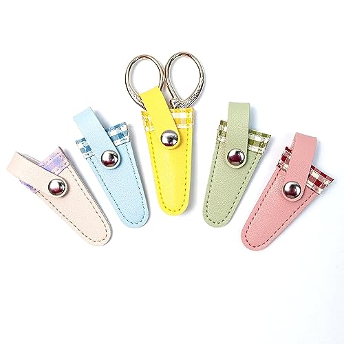 Embroidery Scissors Sheath Color Lattice Scissors Protective Cover Protect Sewing Scissor Sheath Portable Trimming Tool, 8*3cm - color: 03 Meat Powder Grid