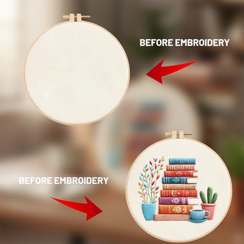 CZFSWT Embroidery Kit, Mini Embroidery Kit, Cross Stitch Kit with Instructions, 20cm Bamboo Embroidery Hoop Suitable for Handicraft Enthusiasts, DIY Gifts and Home Decor