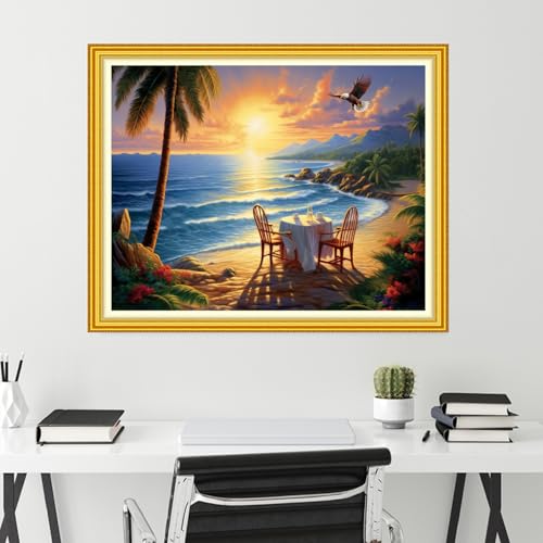 Funchey Stamped Cross Stitch Kits, DIY Cross Stitch Pattern for Adults Beginners Needlepoint Kits Embroidery Kit Arts and Crafts 11CT-Seaside Scenery 16x20 inch - color: Handicraft patterns21