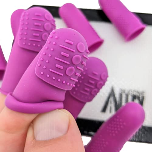 FLEX Thimbles | 9-Pack | 3X-Thick THIK-TIP Medium (3) + Standard Purple Finger Protectors 1x Thick - Small (3) and Large (3) | Mat (1) | Set of Large Eye Sewing Needles (1)