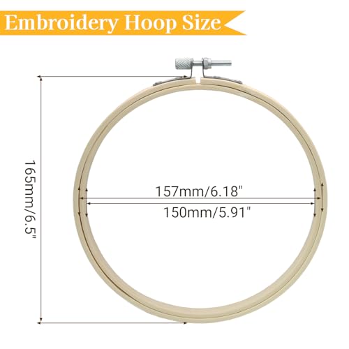 Biaungdo 3 Pcs Bamboo Embroidery Hoops 6 Inch, Wooden Cross Stitch Ring - size: 6 Inch