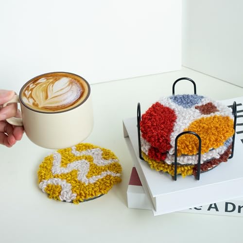 Temlum 6pcs Punch Needle Coasters Kit for Adults and Beginners(Lines) - color: Lines