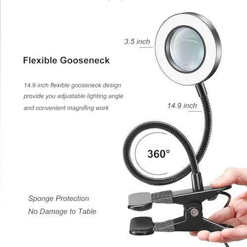 Magnifying Glasses with Light, 10x Clip on Desk Lamp with Magnifier