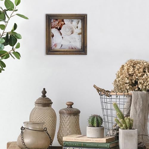 CVHOMEDECO. 6x6 Picture Frame Made of Solid Wood High Definition Glass Rustic Antique Designs Small Photo Frame for Tabletop Display and Wall Mounting, Distress Brown - color: Distress Brown B, size: 6" X 6"