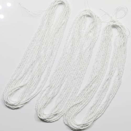 11/0 Glass White Color Seed Beads Hanks (1 Hank 3 Meters) Total 3 String Hanks About 6000pcs, 9 Meters String Seed Beads Strand Hanks (White) - color: White