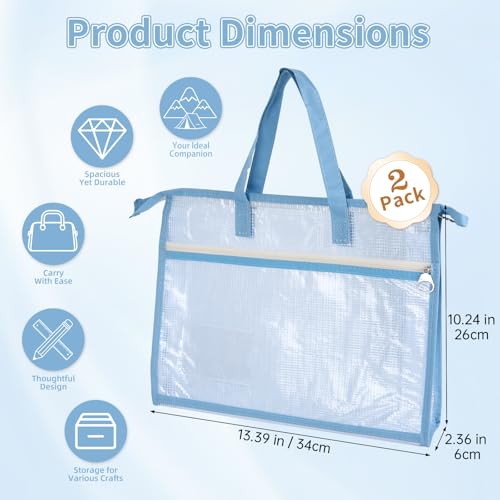 2 Pack Needlepoint Bag, Clear Mesh Zipper Pouch with Handle & Extra Pocket, Sewing Bag Suitable for Quilting, Knitting, Stitching and Embroidery Storage Projects, Cross Stitch Bag, A4 Size, Art Sewing