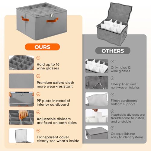 Foyego Wine Glass Storage Box, 2 Pack, Gray - color: Gray, size: 15.7"L x 15.7"W x 9.8"H-2 Pack