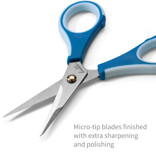Beaditive Precision Craft Scissors - Ultra Sharp Stainless Steel Blades & Non-Slip TPR Handles - Adult & Kid Scrapbooking Scissors With Safety Cap For Home, Office, School (Blue) - style: Blue