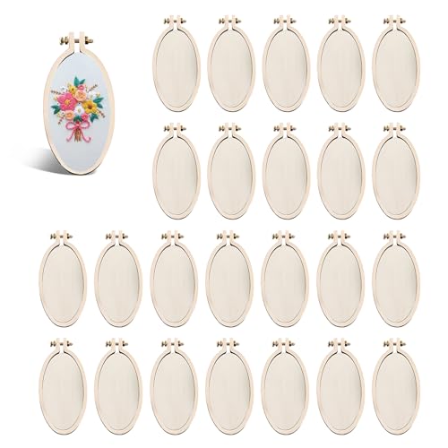 50Pcs Vertical Ovals Mini Embroidery Hoops,1.18 x 2.36 Inch Wood Frame Sewing Ornament Frame Tiny Crossing Stitch Hoop Ring for DIY Embroidery Necklace Pendant Keychain (50Pcs 1.18 x 2.36 Inch) - size: 50Pcs Vertical Oval 1.18 x 2.36 inch